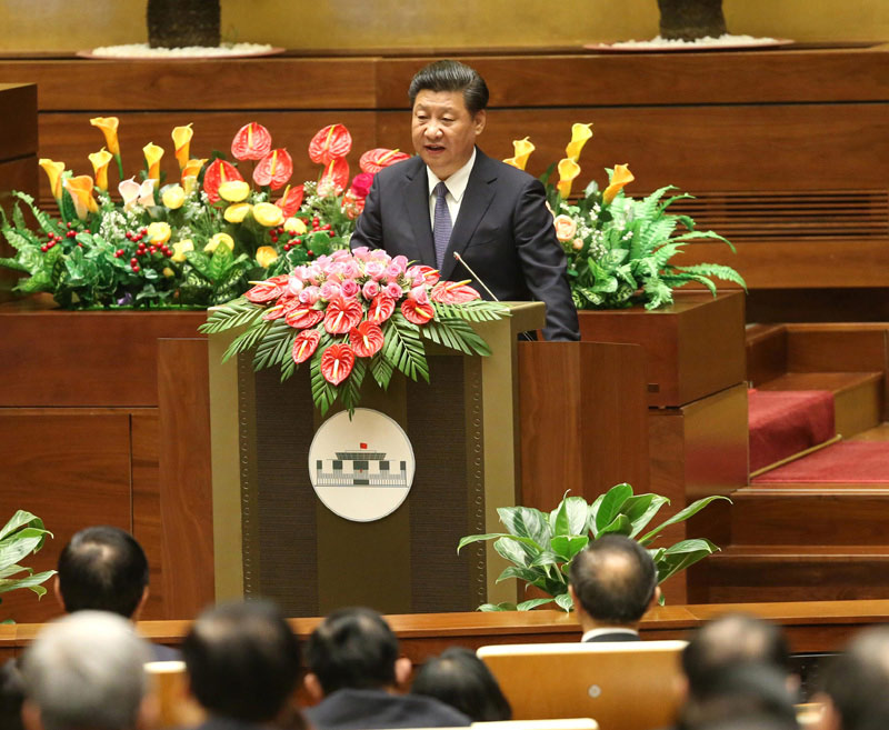 11月6日，中共中央總書記、國家主席習近平在越南國會發(fā)表題為《共同譜寫中越友好新篇章》的重要演講。新華社記者 龐興雷 攝