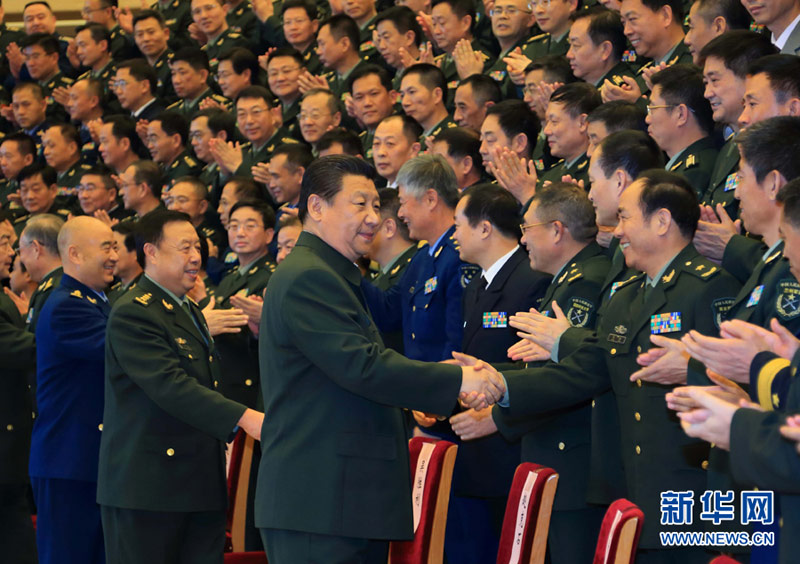 1月29日，中共中央總書記、國家主席、中央軍委主席習近平在北京接見全軍外事工作會議和第十六次武官工作會議代表。 新華社記者李剛攝