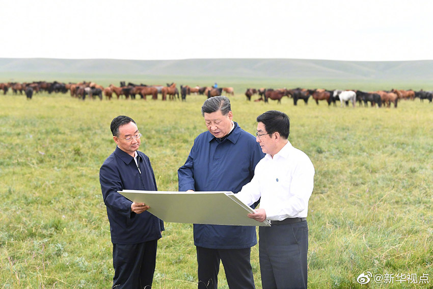 8月20日下午，中共中央總書記、國家主席、中央軍委主席習近平抵達甘肅省張掖市山丹縣，前往山丹培黎學校和山丹馬場考察調(diào)研，了解當?shù)芈殬I(yè)教育培訓和祁連山生態(tài)環(huán)境修復保護等情況。 新華社記者 謝環(huán)馳 攝